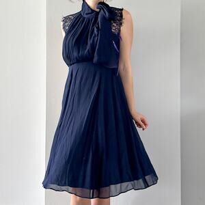 Seraphine Midnight Blue Maternity & Nursing Dress with Neckline Tie